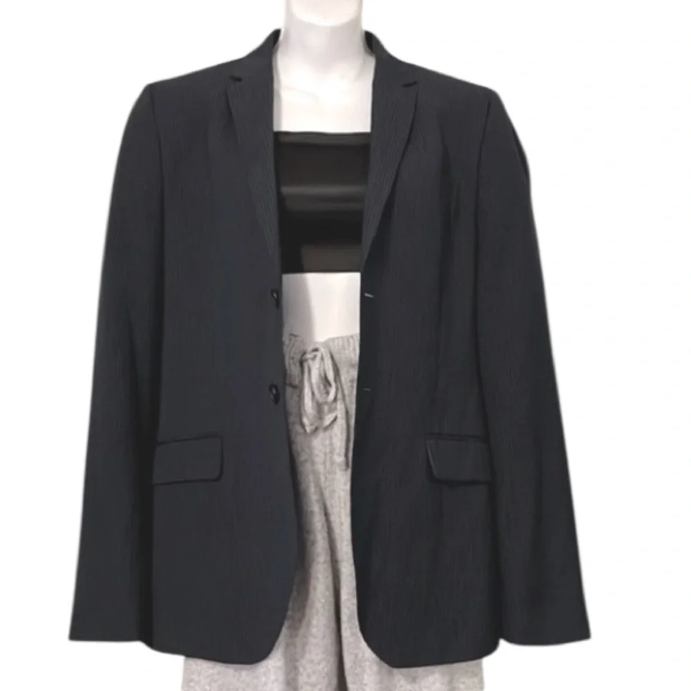 H&M Mens Dark Navy Blue Pinstriped Blazer Suit Jacket Sz 36R